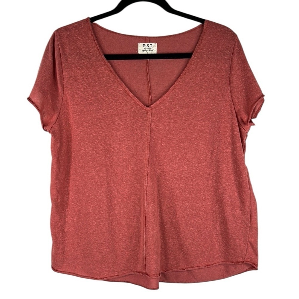 PST Mauve Boho V-Neck Short Sleeve Casual Top Size Large